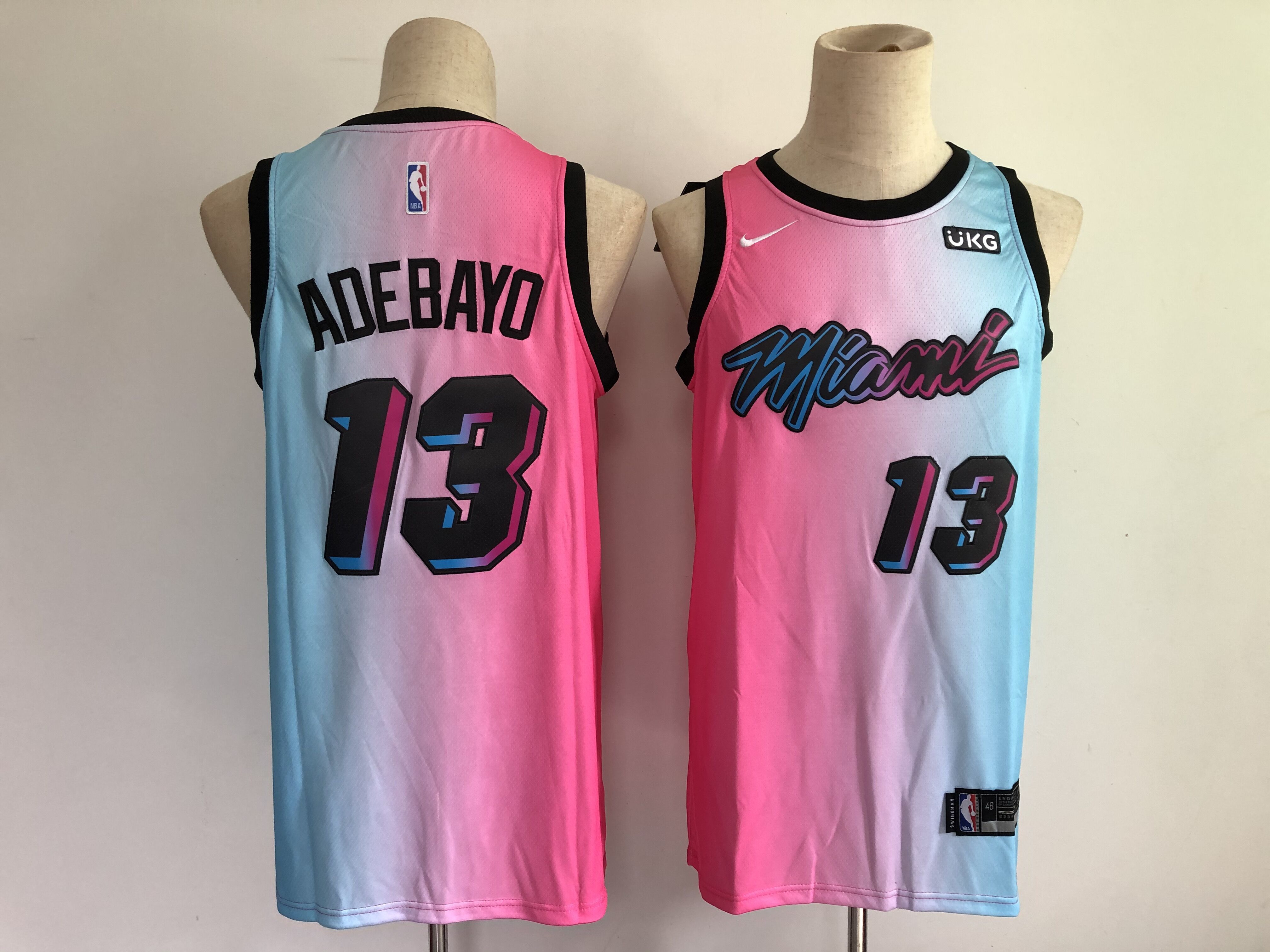Cheap Men Miami Heat 13 Adebayo Blue and pink city Edition Nike 2021 NBA Jersey